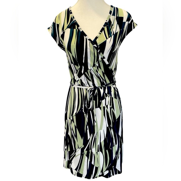 Banana Republic Blue Green Abstract Pattern Wrap Dress XS - Picture 1 of 8